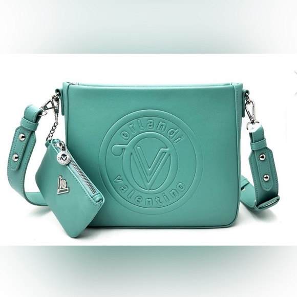 Valentino Orlandi Handbags - Valentino Orlandi Embossed Teal Vegan Leather Crossbody Bag 85"Hx 10"Wx3…